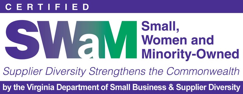 Certified SWaM: Small, Women and Minority-Owned, by the Virginia Department of Small Business and Supplier Diversity